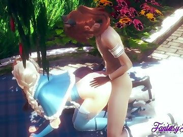 Frozen Hentai - Elsa & Anna having sex in a jarden