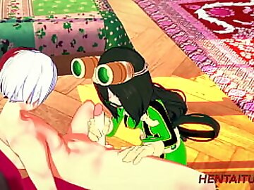 Boku No Hero Hentai - Tsuyu Asui (Froppy)  & Todoroki Shoto Having Sex in her room. Handjob, Blowjob & Fucked with creampie 1/2
