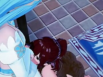 Azura rides the merchant girl Anna’s strapon until she orgasms - Fire Emblem Hentai.