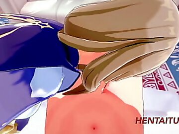 Genshin Impact Hentai - Lisa Having sex with a blonde boy and he cums in her mouth tits and pussy 1/3