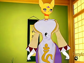 Digimon Hentai - Taomon & Grey Fox blowjob handjob boobjob and fucked with multiples cumshot 1/2