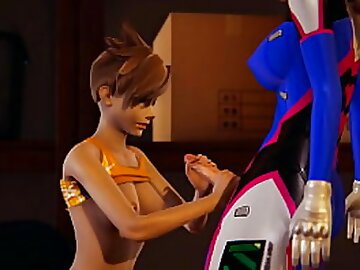 Double Futa - Overwatch - Tracer creampied by DVA - 3D Porn