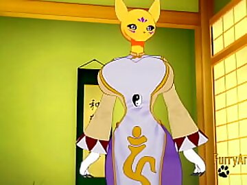 Digimon Furry Hentai - Taomon & Grey Fox boobjob, handjob, blowjob and fucked 1/2 - Yiff Manga Anime Japanese Porn