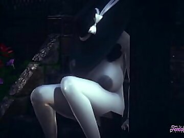 Resident Evil Hentai 3D - Леди Димитреску трахает пальцами и сквиртует в дождливый день - японская манга, аниме, мультфильм, игра, порно