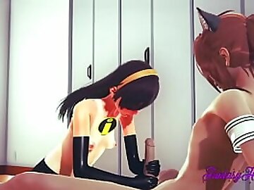 Incredibles Hentai 3D - Violette Handjob, blowjob, cunnilingus and fucked - Disney Japanese manga anime porn