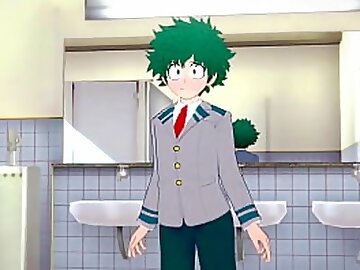 My Hero Academia Yaoi - Midoriya handjob and fucked by Bakugou in the bathroom - Japanese asian manga anime game porn
