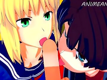 SABER AND RIN TOHSAKA THREESOME - FATE/STAY NIGHT HENTAI 3D UNCENSORED