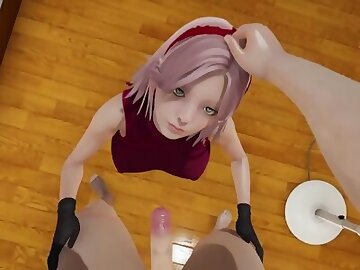 Sakura haruno Shippuden madure MIlf with big boobs swallows cum and pov cowgirl until her ass is fil