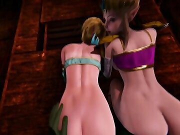 Zelda encouraging Femboy Link to take Monster Cock in his Ass / 3D Hentai Animation