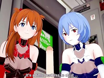 Asuka and Rei give a blojob in POV / Neon Genesis Evangelion 3D Hentai Parody