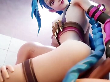 Jinx of Legends fucks her in the hard bath by the ass