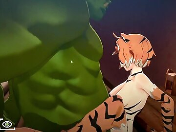 LAVA-HOT Beautiful Tiger LADY WANTS To RIDE That ORC BONER - Orc Massage