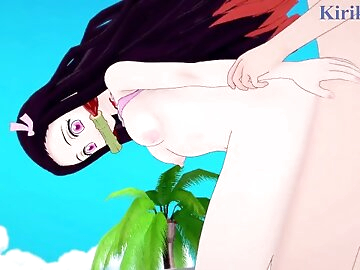 Nezuko Kamado and I have intense sex on the beach. - Demon Slayer Hentai