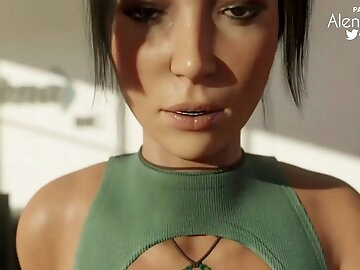 Lara Croft gets standing fucked and creampied in the office