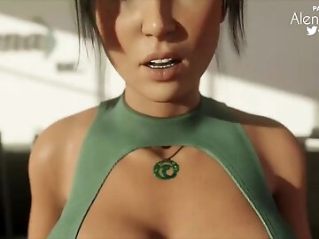 Lara Croft have fucked in shaved pussy and have creampie on her boobs