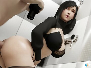 Tifa Analy Creampied in Bathroom (with sound) 3d animation hentai ASMR anime anal Final Fantasy