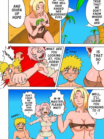 Even a simple day off at the beach will bring more and more of adventures for such guy as Naruto. And it all will begin with Lady Tsunade who has put on way smaller swimsuit than she probably should have according to the size of her delicious bodycurves. Will Naruto find the way to play some sexy trick on her or Sakura will kick his horny ass sooner? Read this comics to find out!